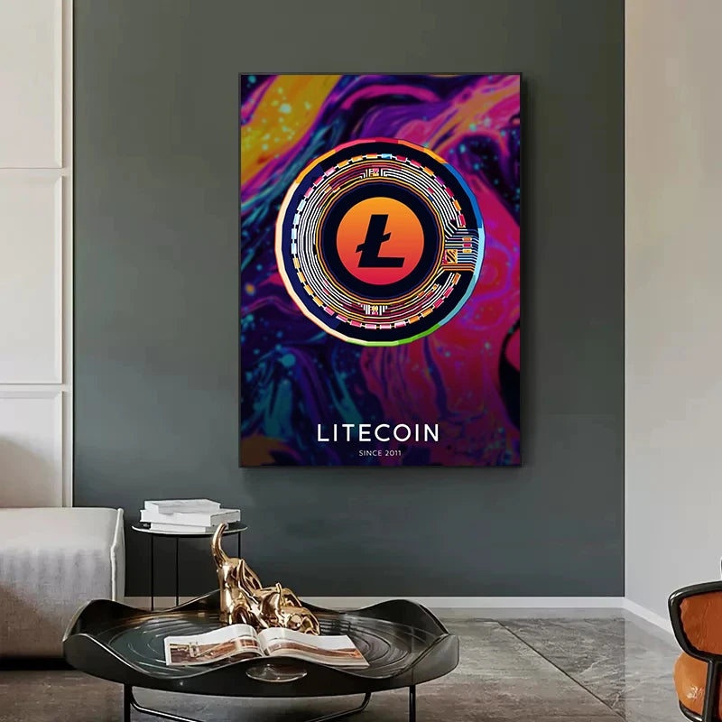Abstract Cryptocurrency Canvas Painting Bitcoin/Ethereum/Cardano