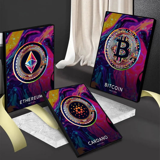 Abstract Cryptocurrency Canvas Painting Bitcoin/Ethereum/Cardano
