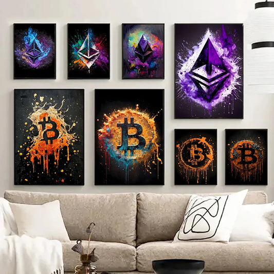 Graffiti Crypto Bitcoin & Ethereum Poster Prints For Living Room and Home Decor